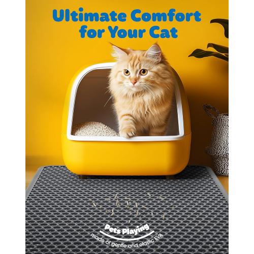 Cat Litter Mat - 23.2'' x 14.6'' Small Litter Trapping Mat, Easy to Clean Litter Box Mat, Waterproof, Urine-Proof, Non-Slip Kitty Litter Mats for Floor, Grey