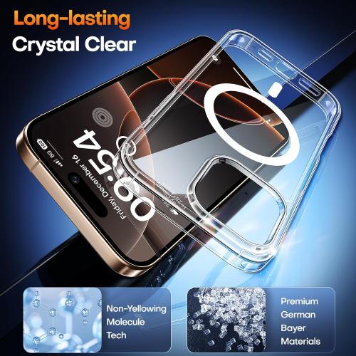TAURI for iPhone 16 Pro Max Case, Compatible with MagSafe, with Screen Protectors, Not-Yellowing Military-Grade Protection, Shockproof Slim Magnetic Case for 16 ProMax 6.9, Clear