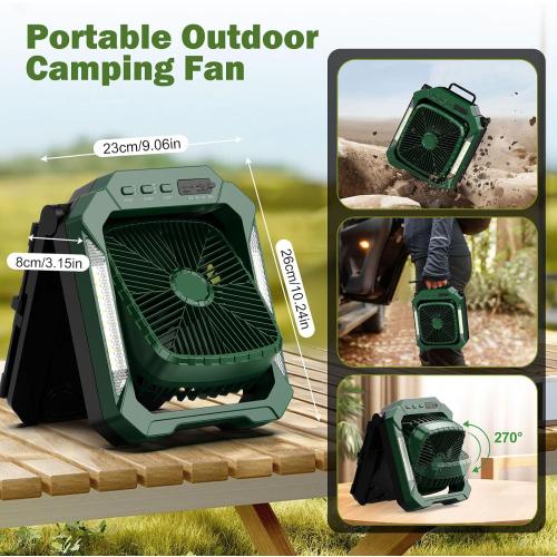 26800mAh Solar Battery Camping Fan, 3 Speeds Portable Fan with 18W Detachable Solar Panel, Rechargeable Desk Fan with LED Light & Timing Function, Outdoor Hurricane Tent Power Bank for Home Office