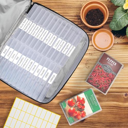 38 Slots Seed Storage Organizer Box with Insulated Bag That Holds 80-200 Seed Envelopes, Oxford Cloth Garden Seed Containers with Labels, Seed Packet Organizer for Plant, Flower ,Vegetable Seeds