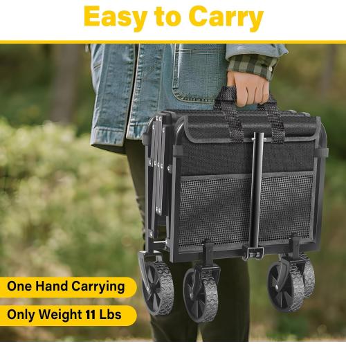 Wagons Carts Foldable, Collapsible Wagon with Wheels — Foldable Wagon for Groceries,Picnic,Beach,Camping, Small Hauls, Apartment Moving Storage, Portable Utility Folding Wagon Cart, 360lbs, Black
