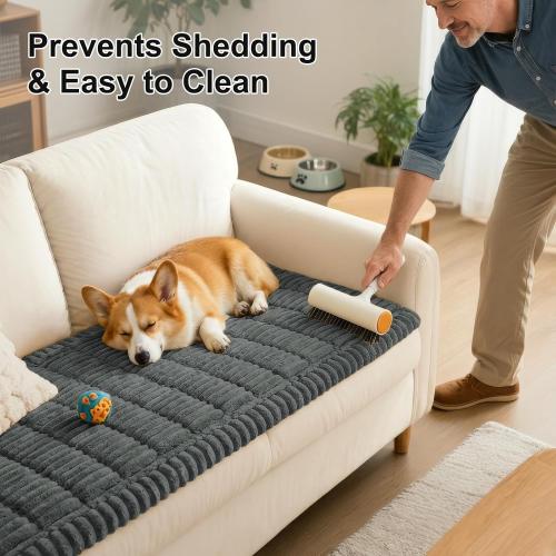 Smiry Couch Cover for Dogs Washable, Non Slip Fuzzy Pet Couch Covers for 3 Cushion Sofa Pet Friendly, Thick Soft Sofa Slipcovers Cushion Protector (Dark Grey, 27.6 x 59)