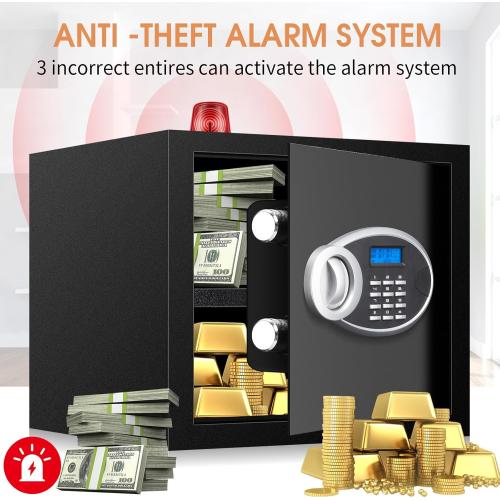 1.6 Cuft Fire proof Safes for HOME USE, Anti-Theft Digital Personal Security Safety Box with Electronic Keypad and Spare Keys, Home Safes Fireproof Waterproof for Money Medicine Document Valuables