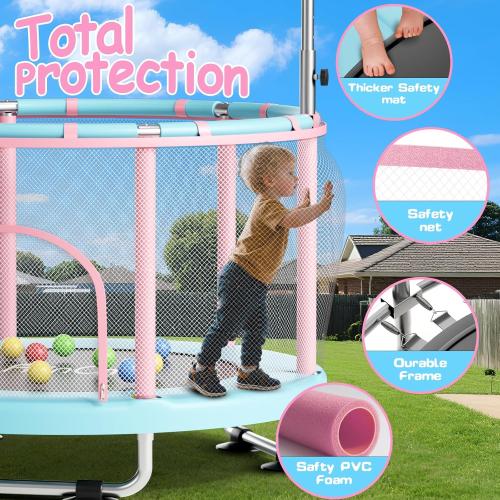 55 Toddler Mini Trampoline for Kids, Indoor Outdoor Toys with Swing, 440lbs Baby Kids Trampoline, Gymnastics Bar, Birthday Gifts for Boy Girl Age 1-8