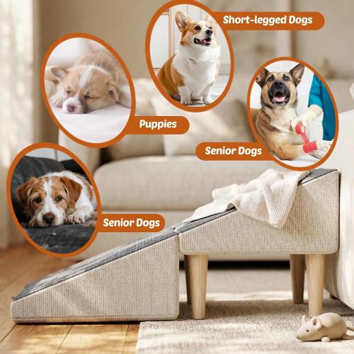 Foldable 15 Inch Dog Ramp, Ramply Split Ottoman with Detachable Washable Treads, 2-in-1 Folding Pet Ramps Stairs for Couch and Bed, Sturdy Ramp for Cats and Small to Medium Dogs