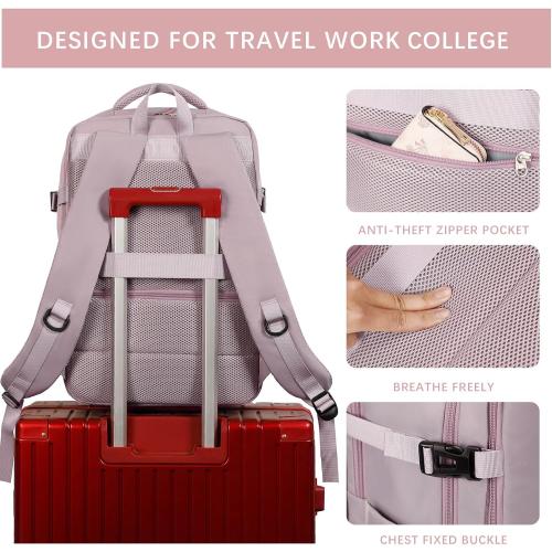 SHRRADOO Travel Laptops Backpack for Women Men, Casual Work Bag 17inch High School College Backpack Airline Approved Backpack for Hiking Business (Pink khaki)