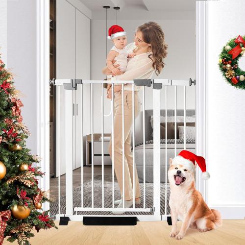 41 Tall Safety Pet Gate,Adjustable 29.92-43.71 Wide,No Drilling Pressure Mount Kit,Auto Close Cat Gate Suitable for Stairs,Doorways,White (29.92-43.71 W)