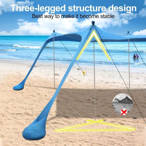Beach Tent Sun Shelter with UPF 50  UV Protection, Beach Canopy Sun Shade 11x11 FT with Sandbags, Poles and Ground Pegs and Anti-Wind Ropes, Pop Up Tent for Camping, Backyard and Picnics