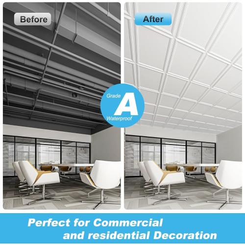 Art3d Drop Ceiling Tiles 48x24, Decorative PVC Ceiling Panels, Waterproof Rustproof and Durable 12-Pack, Glue Down, Rectangular White