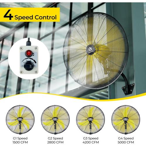 Black 24 FUGOO 24 Quiet Outdoor Oscillating Wall Mount Fan With Remote Control,All Sealed BLDC Motor,4-Speed Waterproof Outdoor Fan, Heavy Duty Industrial Wall Fans for House,Patios,Garage,Warehouse 5000CFM