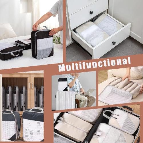 5 Set Compression Packing Cubes for Travel, Lightweight Space-Saving Luggage Organizers, Sturdy Water-Resistant Suitcase Organizer, Travel Accessories and Essentials (Cream 5 Set)