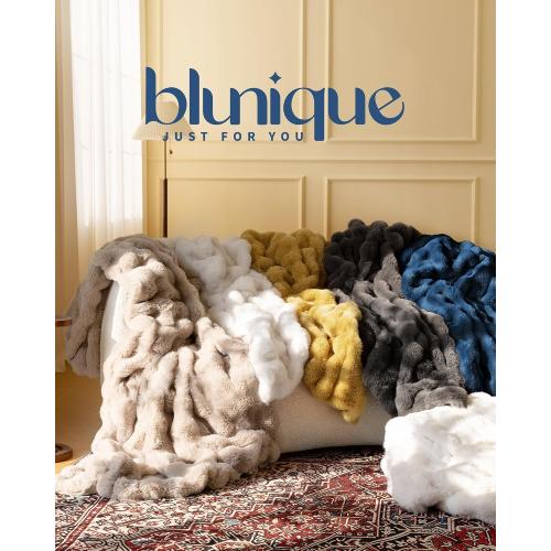 Ultra Soft Cozy Faux Fur Throw Blanket, Fuzzy Plush Thick Bubble Blanket, Oversize Luxury Fluffy Blanket for Couch, Bed, and Living Room, 60x80 Inches, Blue