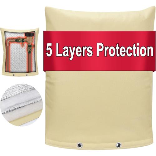 Backflow Preventer Cover Insulated Pouch, Sprinkler Covers with Aluminum Foil for Outside Pressure Vacuum Breaker Winter Water Well Pump Covers Insulated Backflow Cover Pipe Cover (16 Wx20 H, Beige)