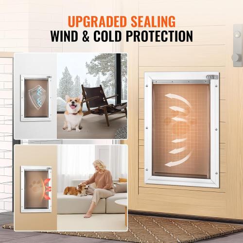 Happybuy Pet Door, 8.27 x 11.93 Aluminum Frame with Lock and Flap System, Weatherproof Doggy Door, Pet Door Suitable for Cat Doggie Kitties (White-Small)