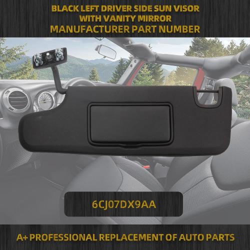 Dasbecan Black Left Driver Side Sun Visor Compatible with Jeep Wrangler JK 2007-2018 Replaces# 6CJ07DX9AA