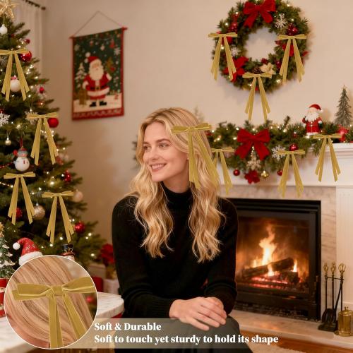 24 Pcs Christmas Bows for Tree, Light Brown Velvet Ribbon Bow for Christmas Tree, Pre-Tied Vintage Xmas Bows for Xmas Trees Wreaths Gifts Wedding Indoor Outdoor Decorations, 5 x 7 Inch