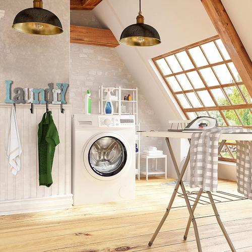 Linfevisi Wooden Laundry Sign Aqua Hanging Block Letters Sign Rustic Wood Word Decor Laundry Wall Sign Cutout Word Art Wall Decor Decorative Key Holder Hanger with 4 Hooks