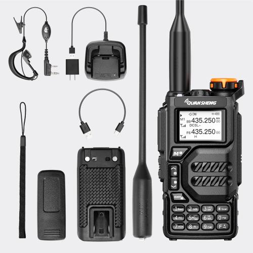 QUANSHENG UV-K5 Walkie Talkie Dual Band 5W Rechargeable Two Way Radio NOAA Emergency Weather Receiver with Type-C Charging Cable, Headset (Black 1 Pack)