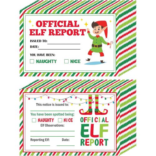 Marspark 100 Pcs Christmas Official Elf Reports 4 x 6 Inch Elf Notes Cards Elves Notice Naughty or Nice Behavior and Accompany Your Elf for Holiday Students Kid Preschool 2 Styles