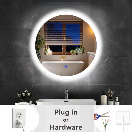 20“ x 20” LED Bathroom Smart Mirror, Round Mirror with Three Color Light Temperature Brightness Settings,Backlit   Front Lit,Wall-Mounted Vanity Mirror with Memory Function