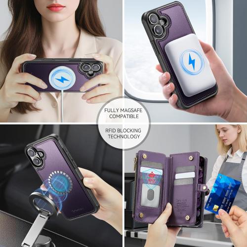 Defencase for iPhone 16 Phone Case Wallet Compatible with Magsafe, Purple