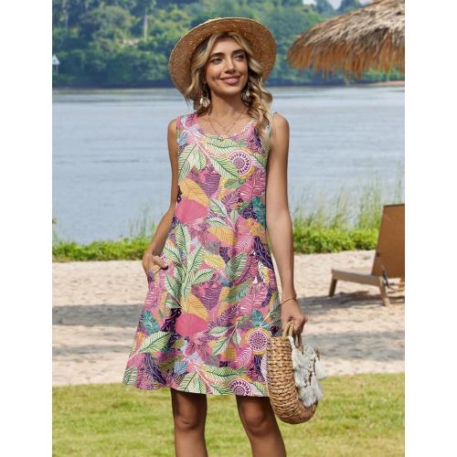 XL Summer Dresses for Women 2026 Sleeveless Casual Floral Tshirt Sundress with Pockets Loose Tank Beach Dress