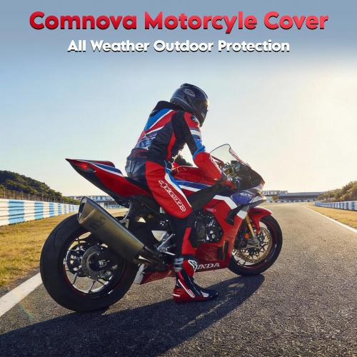 Comnova Motorcycle Cover 96 Inch - 600D Outdoor Motorbike Cover Waterproof with Lock Hole, Universal Fit for Harley, Honda, Kawasaki, Full Protection, Moped Covers for Motorcycle Vehicle Up to 96