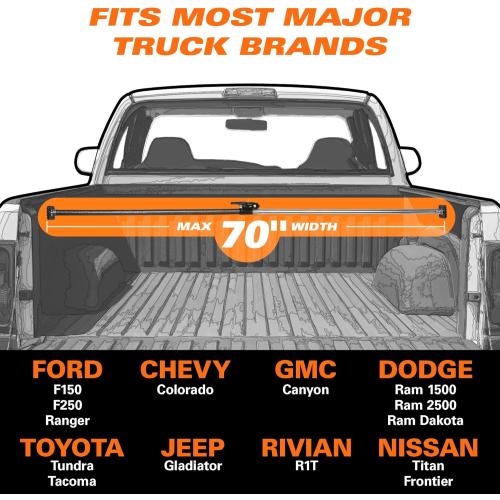 KEEPER Ratcheting Cargo Bar - Rubber, Black/Silver, Adjustable from 40-120 - Comes with 70” x 178” Storage Net (5060), For Truck