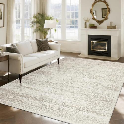 Srugn Washable Rugs 8x10 Area Rugs for Living Room,Ultra Soft Faux Wool Retro Rugs for Bedroom,Dining Room,Non Slip&Non-Shedding Low Pile Vintage Print Rug Indoor Large Carpets for Home Office Decor