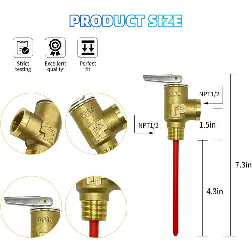 Upgraded 91604 Atwood 1/2 150PSI 210°F RV Temperature and Pressure Relief Valve for GC6AA GC10A G6A GC10A GCH6A EHM4/6/11/20 G9/G16/GE9/GE16/GEH9/GEH Series Water Heater or 1/2 150PSI Water Heater