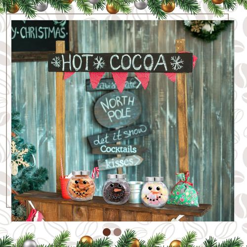 Bokon 3 Sets 16.2 oz Christmas Glass Jars with Lids Hot Chocolate Hot Cocoa Bar Supplies Snowman DIY Candy Jars Wooden Spoons for Marshmallow Cocoa Bombs Coffee Beans Christmas Party Favors