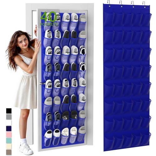 Unjumbly Over the Door Shoe Organizer with 40 Large Breathable Mesh Pockets, Space Saving Shoe Holder, Hanging Shoe Rack for Entryway Bedroom Closet Storage (Navy Blue, 40 Pockets)