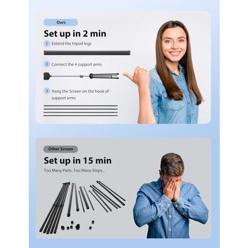 Projector Screen with Stand, Paris RHÔNE 100-inch Outdoor Indoor Projector Screen 16:9 4K HD PVC, 1.5 Gain Portable Wrinkle-Free Movie Screen for Home Backyard Theater with Carry Bag, Ground Nails