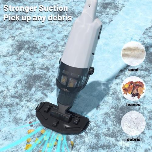 Cordless Pool Vacuum Cleaner for Above Ground Pool & In Ground Rechargeable Pool Vacuum Cleaner - 90 Mins Runtime, with 69 Telescopic Pole, Spa Vacuum for Hot Tub- Fast 3H Charge (Silver Grey)