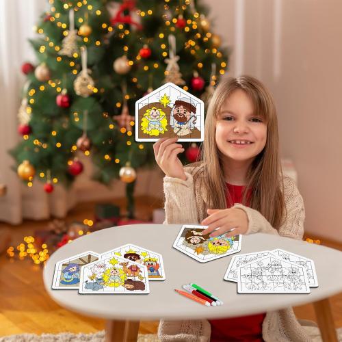 Cinrobiye 24 Pcs Christmas Nativity Coloring Puzzle Craft，DIY Jesus Religious Paper Crafts Make a Nativity Scene Sticker for Christian Holy Night Sunday School Church Classroom Holiday Art Project
