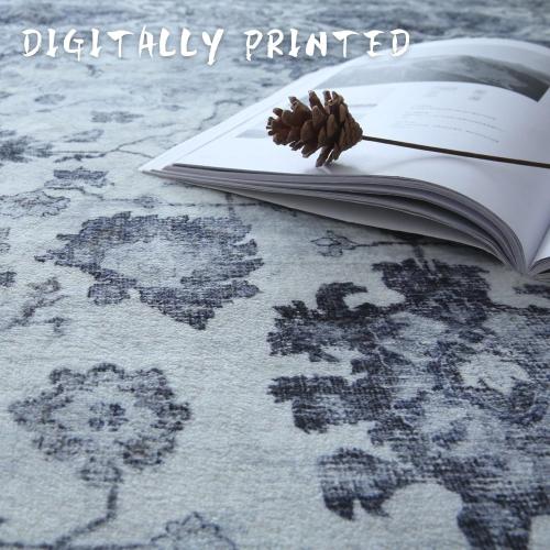 Rugcomf Runner Rug Small Hallway Washable Boho Soft Area Rug Non-Slip Faux Wool Vintage for Kitchen, Entryway, Laundry, Bedroom, Indoor (Grey and White)