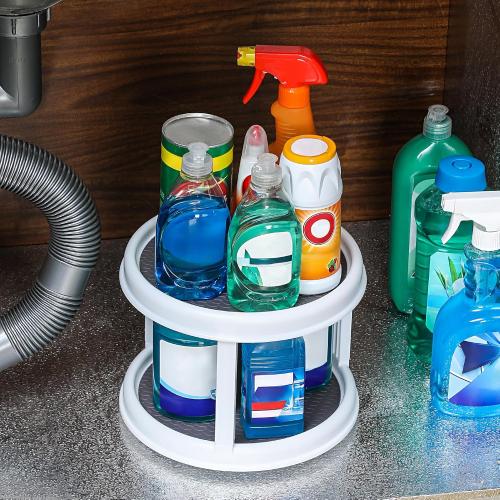 2 Tier 10 Turntable Lazy Susan Spice Organizer - Rotating Seasoning Rack for Pantry Cabinet Kitchen Countertop, Table Top Organizing - Multiuse Two Tier Rotating Organization Rack Spinner