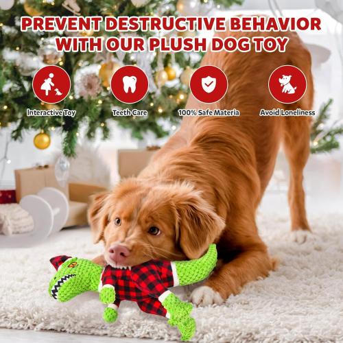Christmas Dog Toy for Large Breeds - Squeaky Plush Tug of War Toy with Crinkled Paper - Stuffed Animal to Keep Dogs Busy