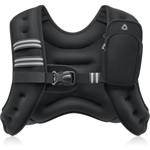 Black ZELUS Weighted Vest, 6lb/8lb/12lb/16lb/20lb/25lb/30lb Weight Vest with Reflective Stripe for Workout, Strength Training, Running, Fitness, Muscle Building, Weight Loss, Weightlifting