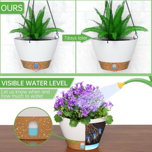 Hanging Planters for Indoor Plants, Hanging Baskets for Plants Outdoor with Visible Water Level, Hanging Flower Pots with Drainage Holes & Removable Tray(2 Pack, White)