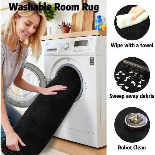 Chicrug 4x6 Minimalist Washable Area Rugs for Bedroom Living Room Classroom, Modern Soft Memory Foam Rug for Kids Nursery, Low Plie Indoor Carpet for Dorm Dining Office Bedside Room Decor, Black