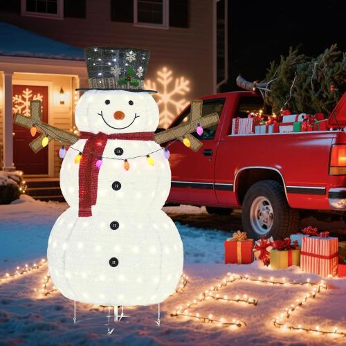 5ft Lighted Pop-up Snowman Outdoor Christmas Lawn Decor, 60 Large 3D Snowman Holiday Decoration with White 200 LEDs for Lawn, Yard, Garden