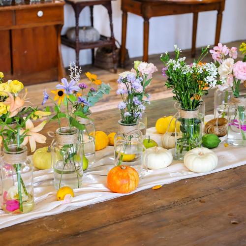 Set of 12 Vintage Glass Vases for Flowers Farmhouse Clear Glass Vases for Centerpieces Small Flower Vases with Twine Ties for Wedding, Parties & Home Decor