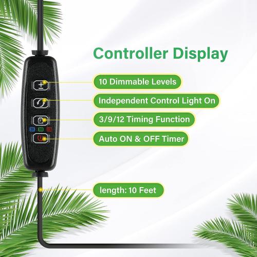 iPower 60W LED Grow Lights with Full Spectrum Plant Growing Light Strips for Indoor Plant with Auto ON/Off 3/9/12H Timer, 10 Dimmable Levels 48 LEDs Per Tude, 4 Tubes, Yellow