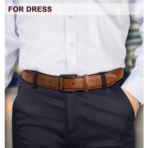 KEMISANT Men pack 2 Belt-Genuine Leather Belt for Men Dress Casual Golf Jeans 1 3/8