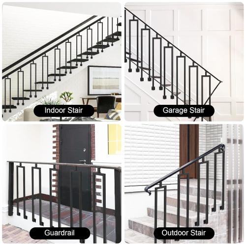 4 Pack U Shape 38.6 Stair Balusters with Adjustable Top Bracket for Staircase Interior, Side Mount Industrial Wrought Iron Balusters for Stair Handrail Porch Deck Railing Outdoor Steps