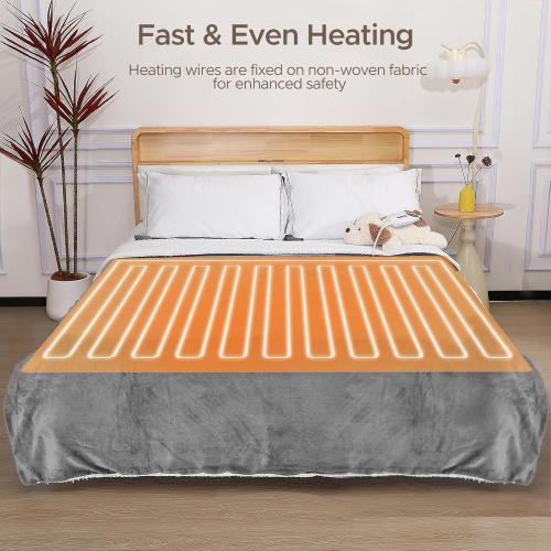 Electric Heated Blanket Throw Soft Cozy Sherpa Fabric Dual-Sided, 9 Heat Settings & 2-10 Hours Auto Off, Warming Heated Throw for Home Office, Machine Washable, Gray