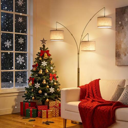 Gold Floor Lamps for Living Room, Super Bright Arc Floor Lamp with Remote Control, 3 Light Tall Floor Lamps with Stepless Dimmable, 80 Mid Century Tree Floor Lamp for Bedroom, Office