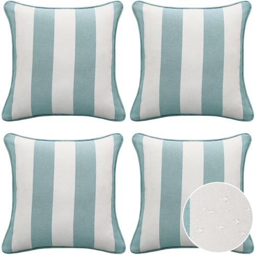 Decorative Outdoor Water Repellent Throw Pillows with Inserts, Set of 4, 18 x18 Pillows for Patio, Backyard, Bed, Couch, and Patio Furniture, Turquoise Stripe