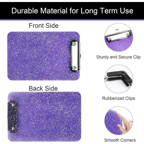 1 PCS A5 Size Clipboards,Size 6 x 9in ClipBoard,Glitter Clipboard with Low Profile Clip,Sparkle Plastic Clipboard,Cute Hanging Clip Board for Office Supplies Clipboards for Kids Clip Boards-Purple